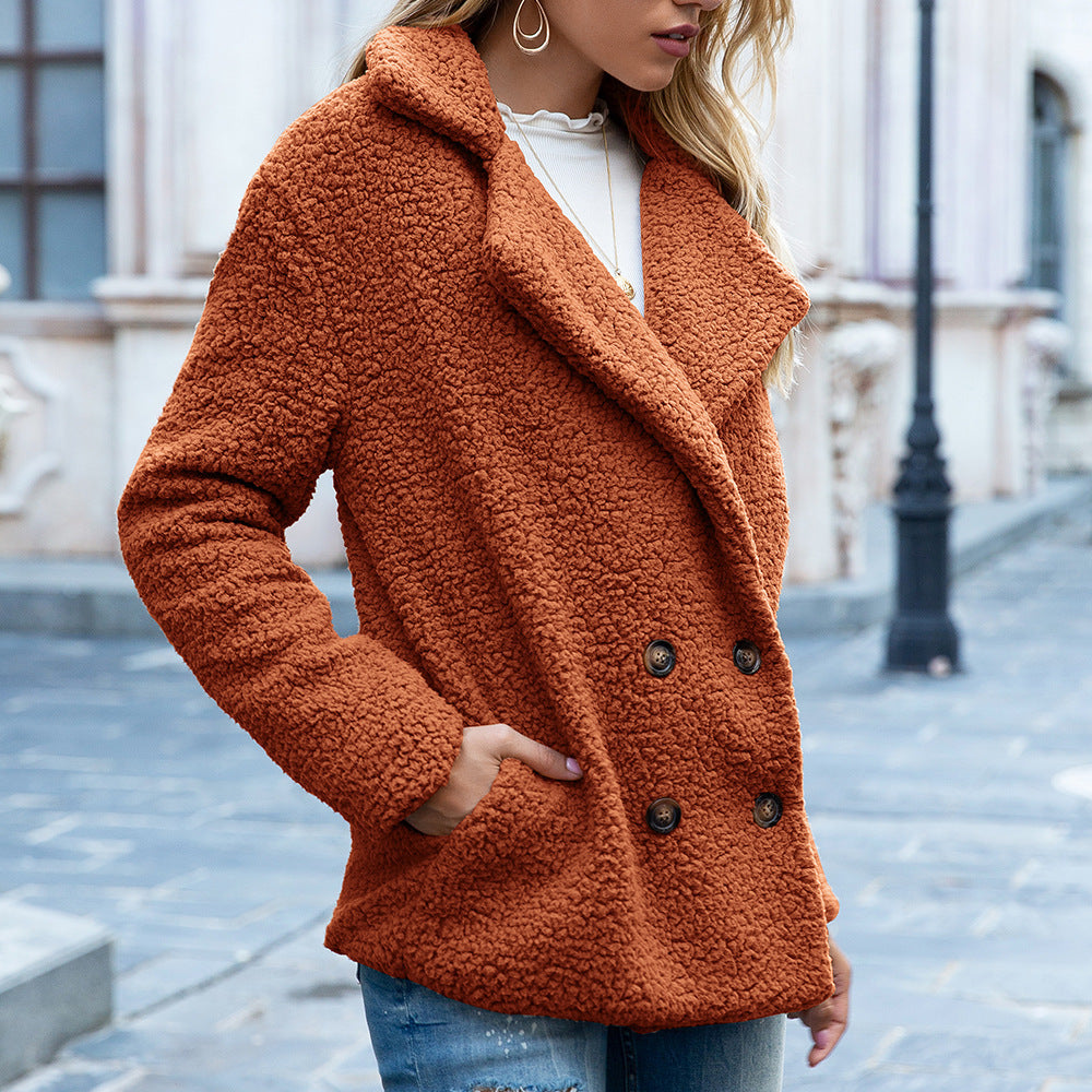 Women's Loose Lapel Fluffy Coat – Winter Button-Up Jacket Cardigan Outerwear