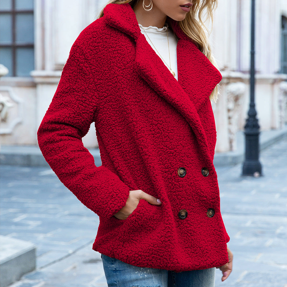 Women's Loose Lapel Fluffy Coat – Winter Button-Up Jacket Cardigan Outerwear