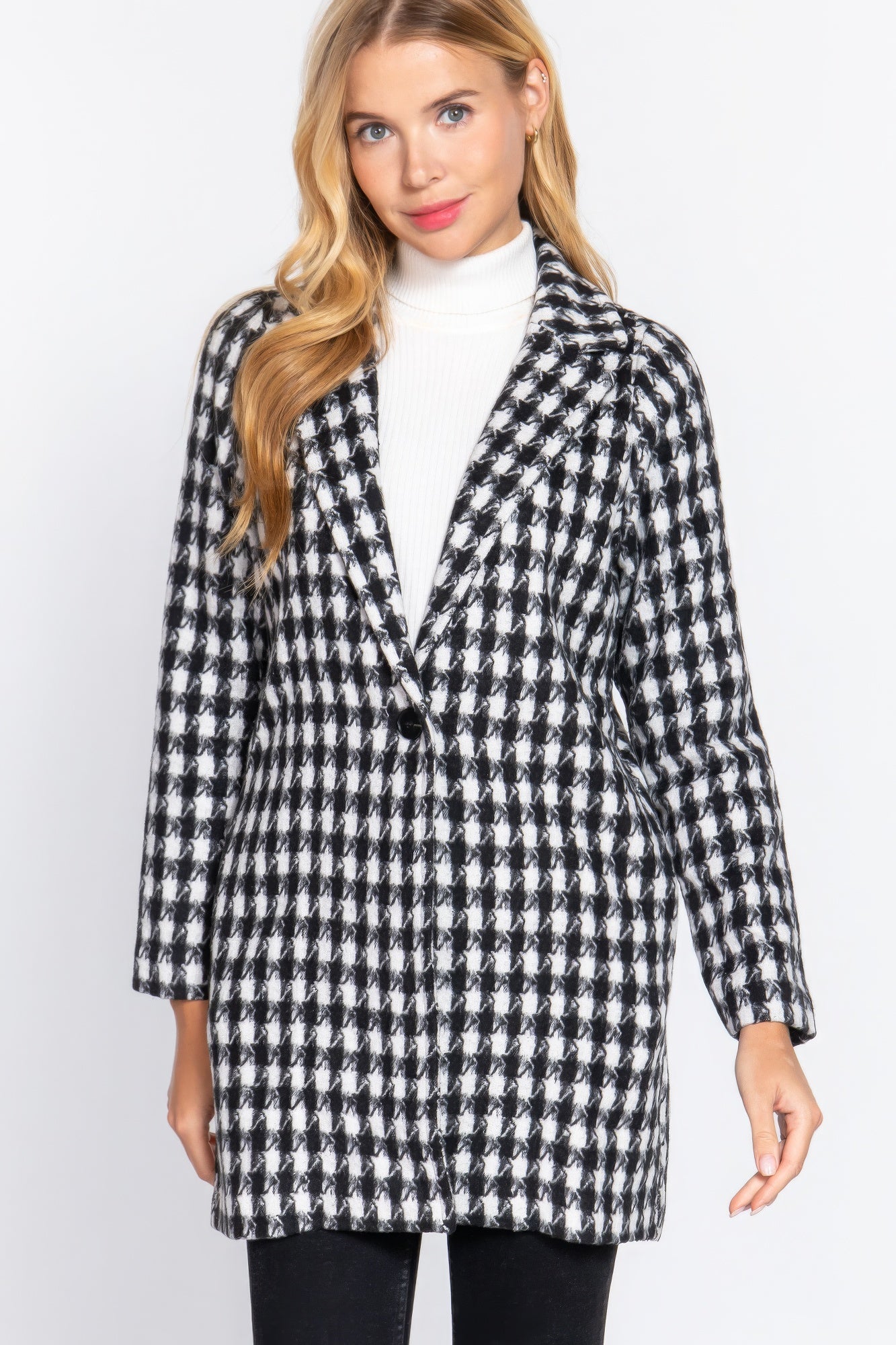 Long Slv One Button Jacquard Jacket