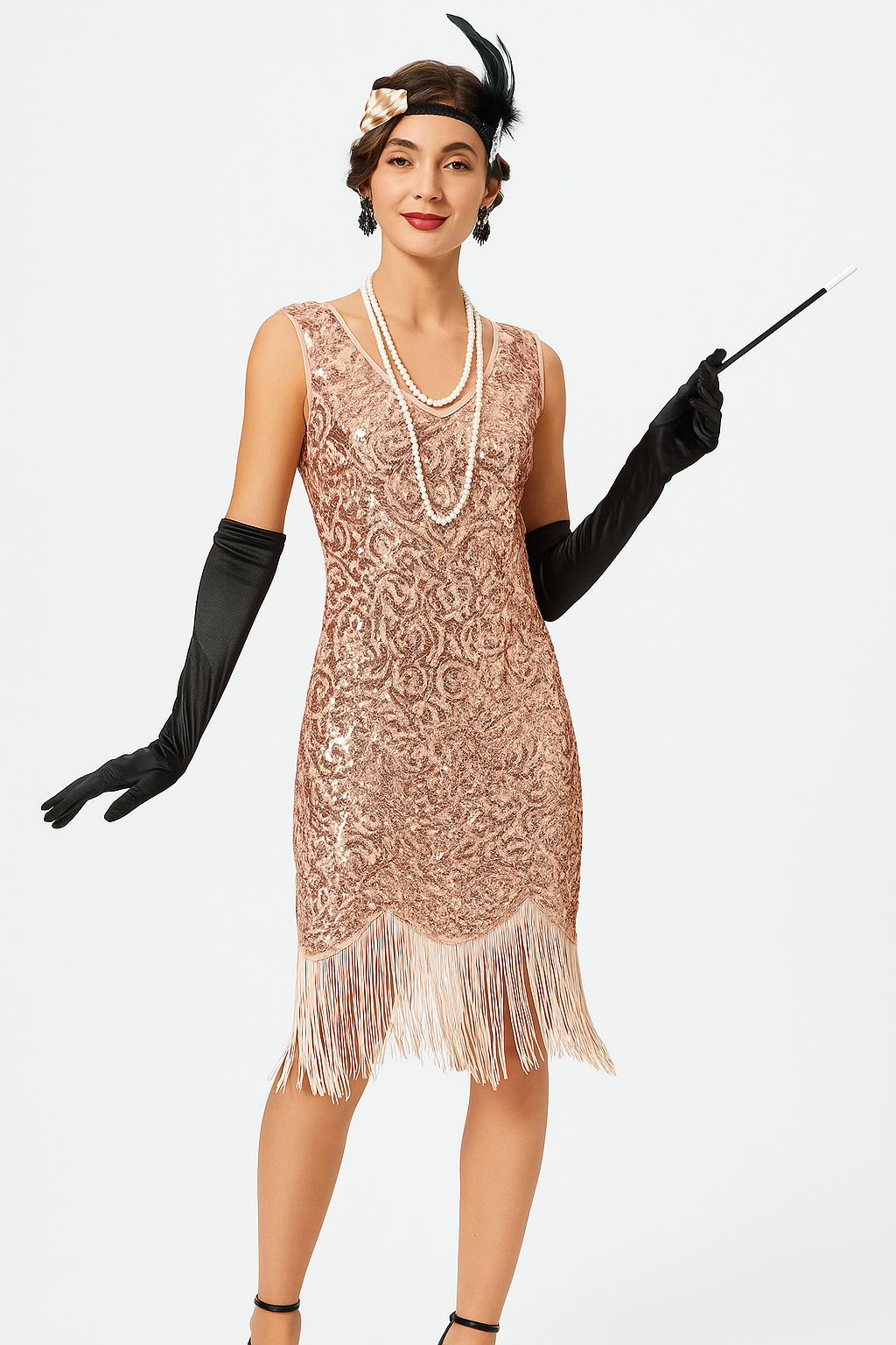 Flapper Costume for Women – 1920s Roaring Gatsby Fringe Dress with Accessories -3XL