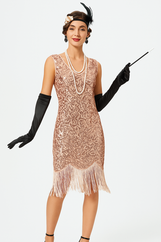Flapper Costume for Women – 1920s Roaring Gatsby Fringe Dress with Accessories -3XL