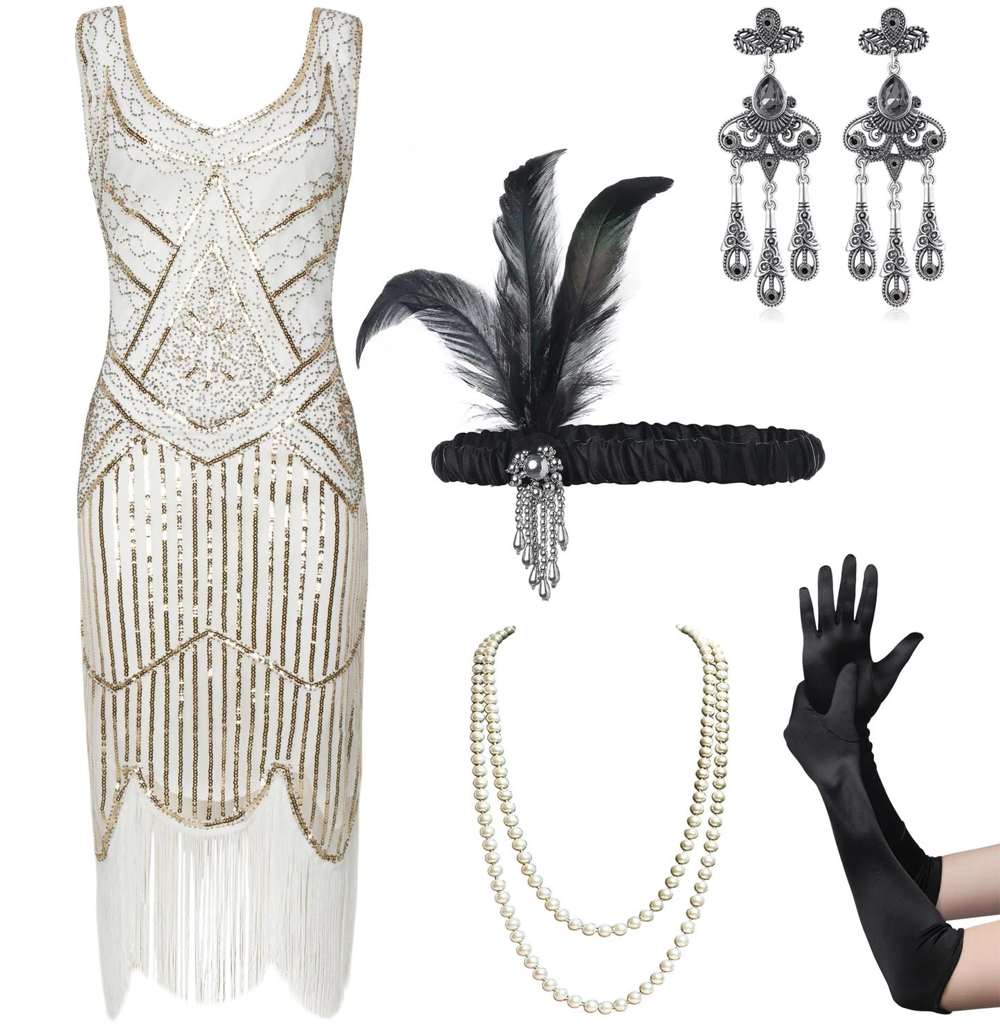 Flapper Dress1920s for Women Gatsby - Roaring 20s Costumes Harlem Nights Flapper Great Gatsby Dresses Accessories Set