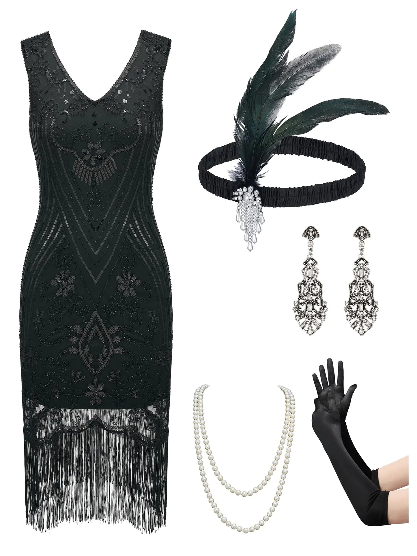 Flapper Dresses 1920s Dresses for Women Roaring 20s Dress for Harlem Nights-Flapper Costumes X-LargeBlack